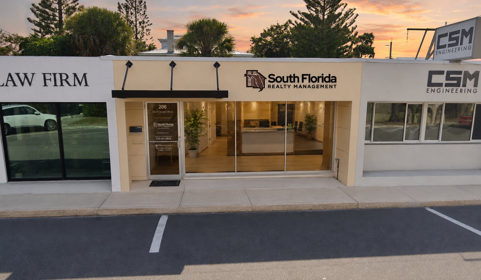 South Florida Realty Management office storefront at 206 SW Ocean Blvd in downtown Stuart, Florida