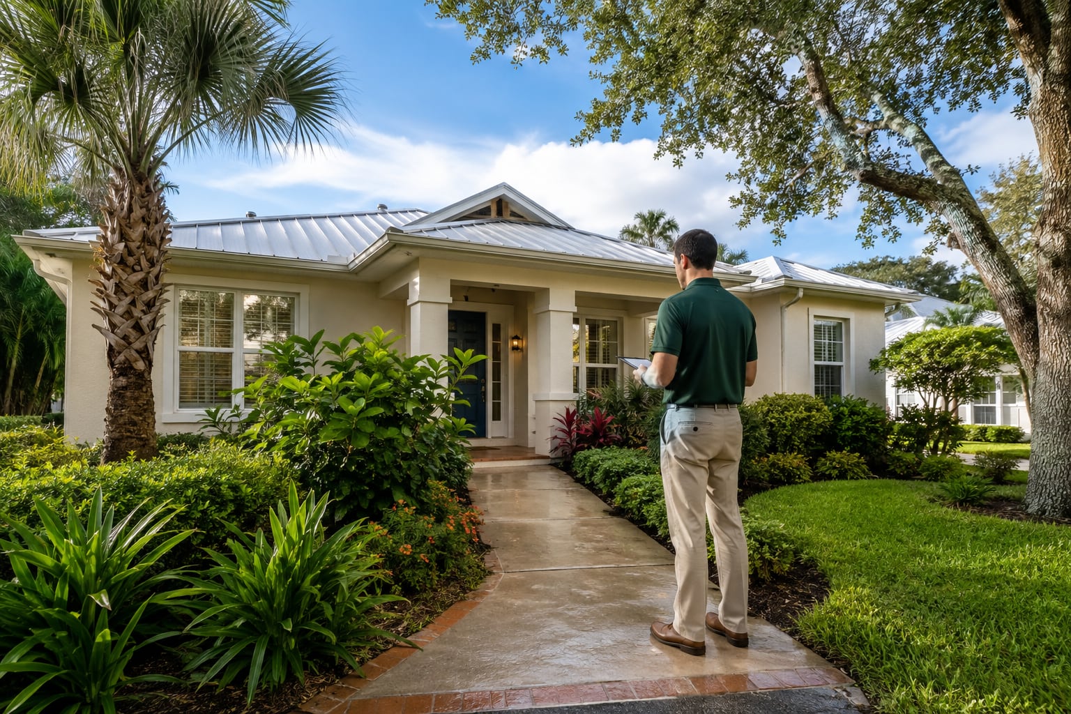 Property manager reviewing a single-family rental home in Stuart, Florida